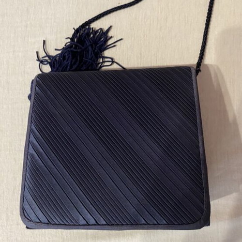 Satin Evening Clutch Bag with Tassel dark blue, like new