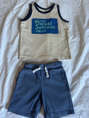 Summer set for boy 2-3 years like new, Mothercare blue shorts and yellow sleeveless top
