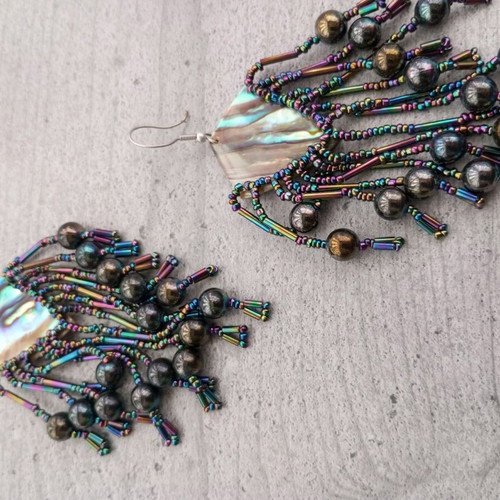 Vintage Boho Handmade Earrings with Iridescent Beads like new