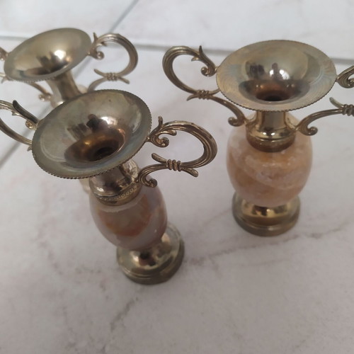 Decorative amphorae set of 3 from brass and onyx like new