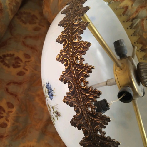 Opaline ceiling light used, three-light brass from 1960