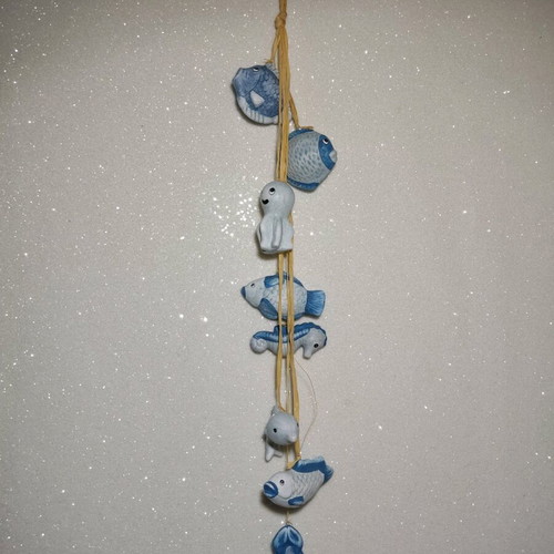 Clay wind chime with fish 70 cm like new