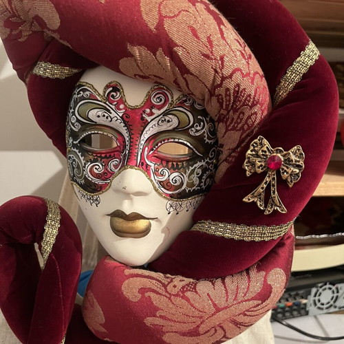 Venetian mask Jester Joker type with rod, like new, La Gioia Venezia