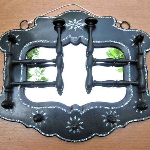Mirror hanger used, handmade wooden with mother-of-pearl inlay