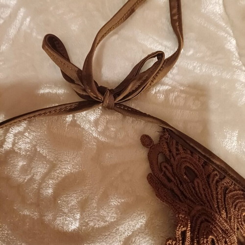 Short backless dress used with embroidery in brown chocolate color