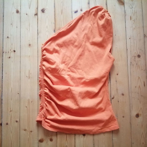 Zara asymmetric one-shoulder top with side ruching, orange, size L