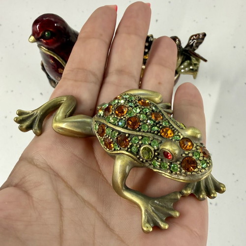 Vintage Handcrafted Trinket Box Collection with Bird, Fairy, Turtle & Frog