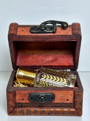Wooden Chest with Glass Perfume Bottle new