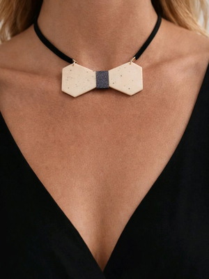 Κολιέ choker παπιγιόν χειροποίητο καινούργιο, άσπρο και γκρι