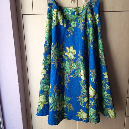 Forel Blue Floral Skirt New, Flared High-Waisted