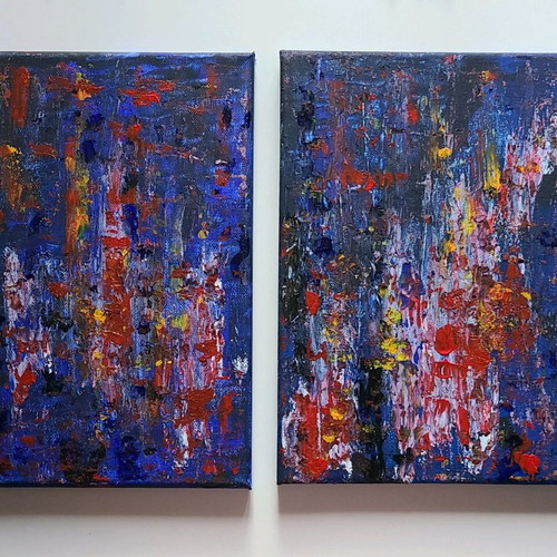 Abstract art paintings new, set of 2 handmade