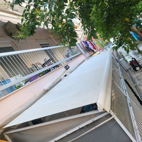 Tenda shading awning like new, white fabric with patterns, 6.41x1.90