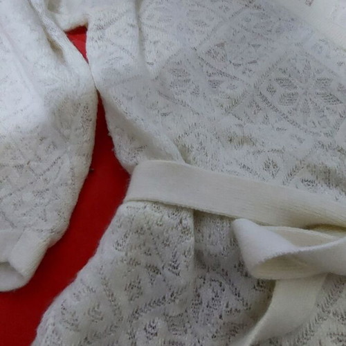 Knitted ancora wrap blouse with cords white size L like new