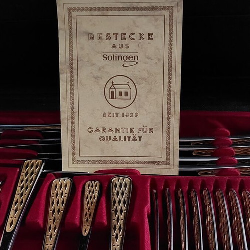 Solingen Cutlery Set 70 Pieces with Gold Design and Case