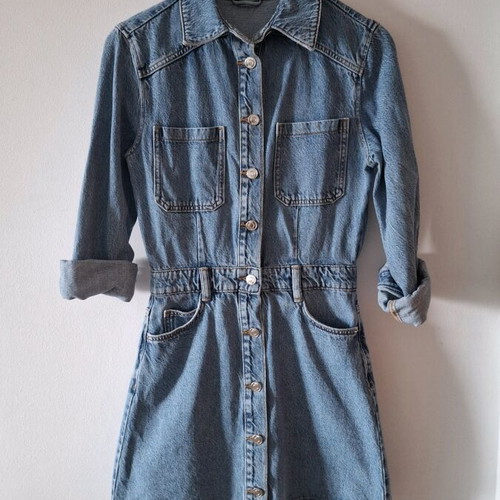 Zara denim dress like new, mini with pockets, blue, XS