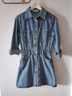 Zara denim dress like new, mini with pockets, blue, XS