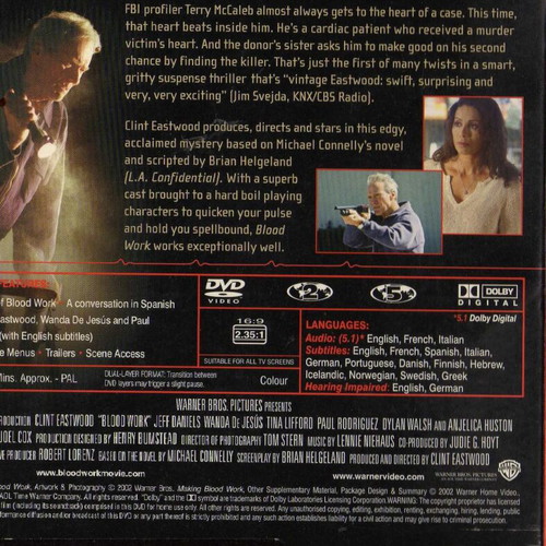 Blood Work DVD used, action crime drama with subtitles