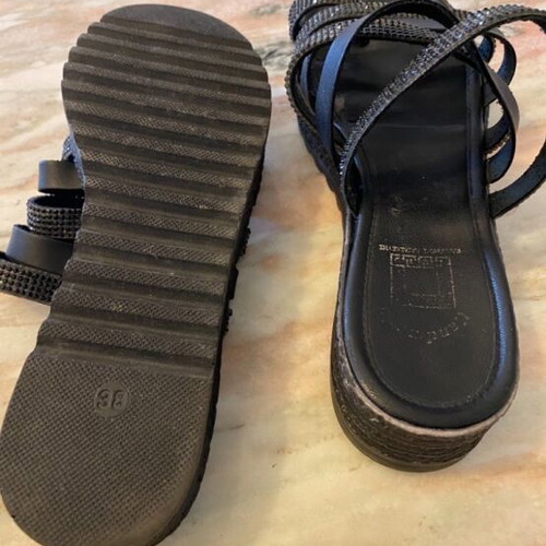Black women's sandals with rhinestones used, size 38