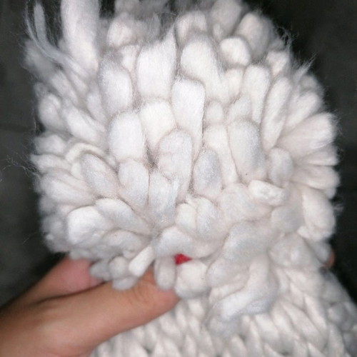 Winter hat new, beige, knitted with pompom