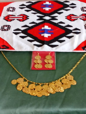 Jewelry set necklace, earrings and cloth with folk motifs new, handmade A.L.E.