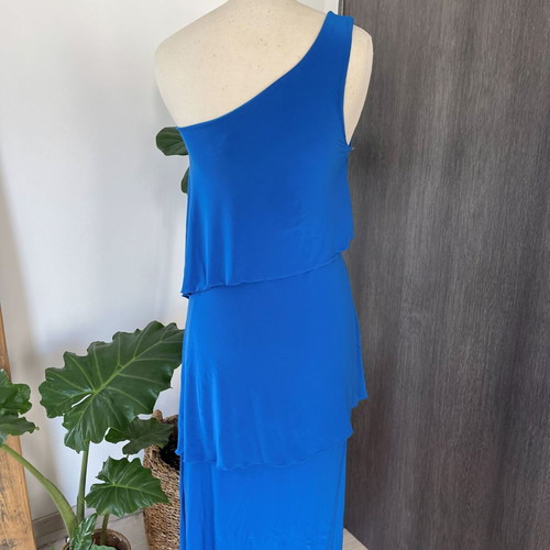 Royal Blue One-Shoulder Layered Maxi Dress