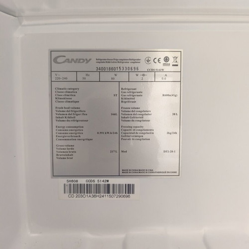 Candy CCDS 5142W two-door fridge like new, 204L white