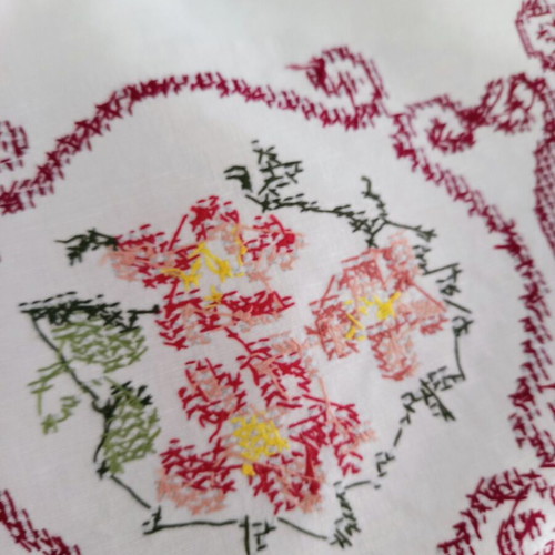 Handmade White Tablecloth 155x166 cm with Cross Stitch and Azur Finish