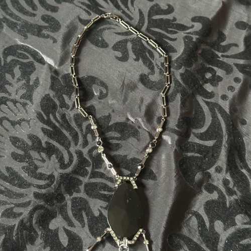 Black steel necklace like new with stone and gems