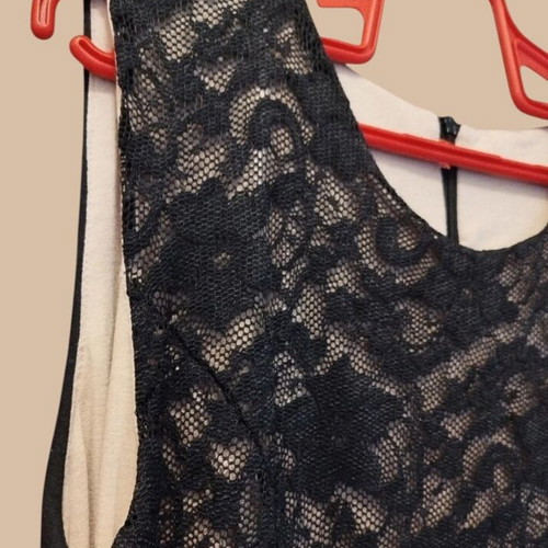 Black lace midi dress used, size XL, nude lining, knee-length