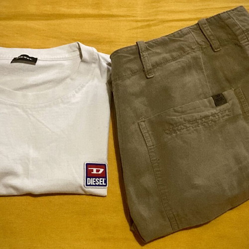Diesel set with white T-shirt and brown bermuda shorts used, size M