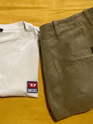 Diesel set with white T-shirt and brown bermuda shorts used, size M
