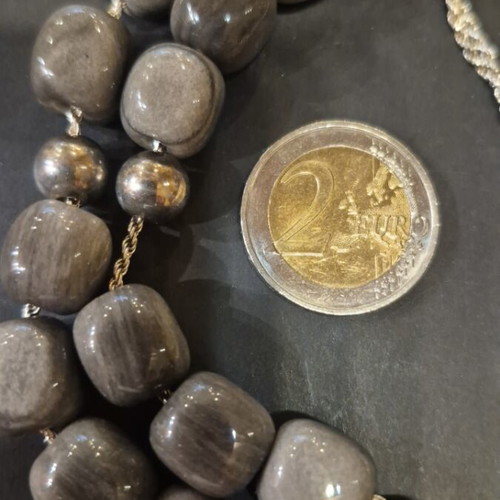 Komboloi with obsidian beads and silver elements new