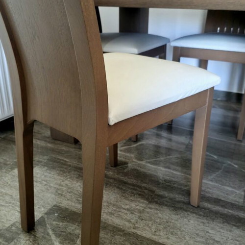 Modern solid oak dining set with 6 chairs and buffet with mirror