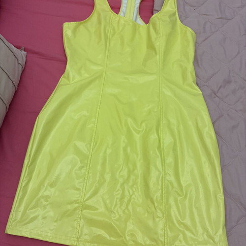Shein yellow vinyl dress new, size L