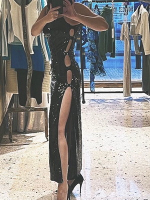 Black dress Stefania Vaidani new, sequin with side cutouts, size M