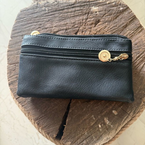 Wallet bag used, black faux leather with zipper and magnet