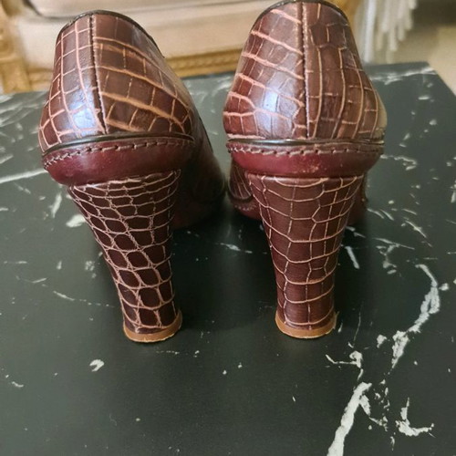 Celine leather pumps used, brown croc pattern, size 38