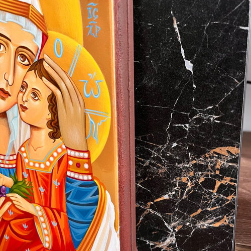 Byzantine icon of Virgin Mary on carved wood, new