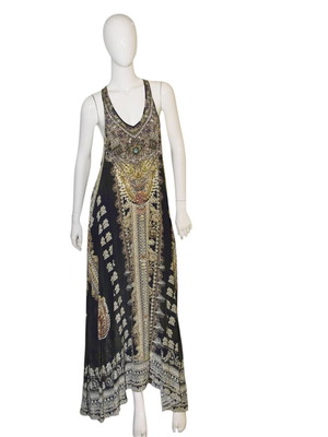 Camilla silk dress used, blue with crystal embellishments, size M
