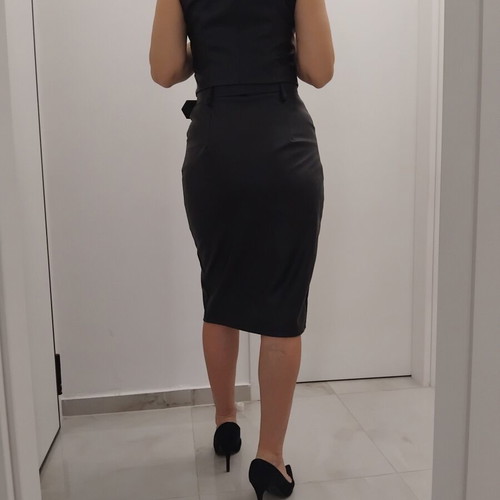 Leather set like new, vest and midi skirt with belt, black