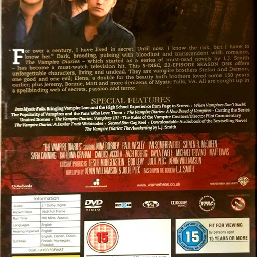 The Vampire Diaries Complete First Season DVD used, English subtitles