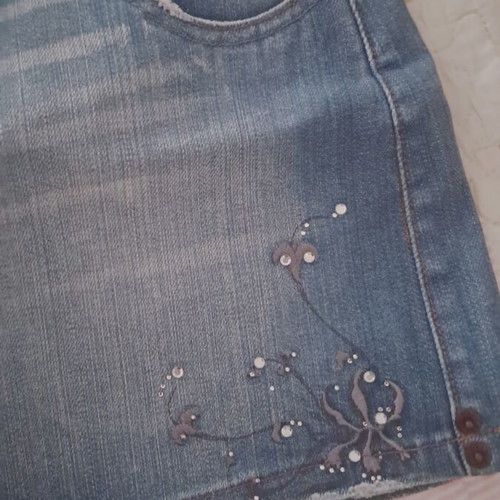 Mini denim skirt used, blue and turquoise, vintage