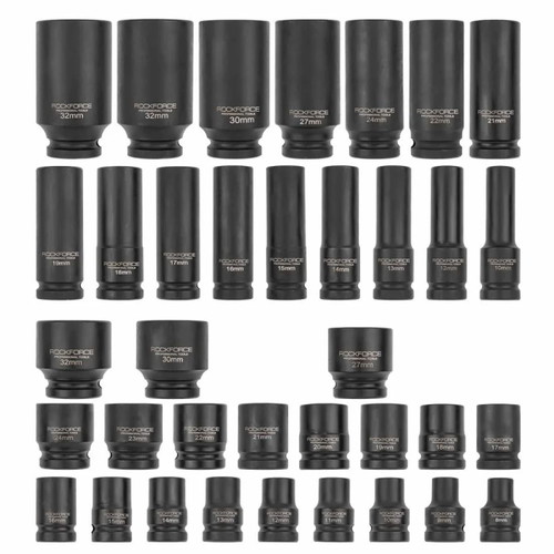 RockForce 35-Piece Impact Socket Set 1/2 (8-32 mm) New