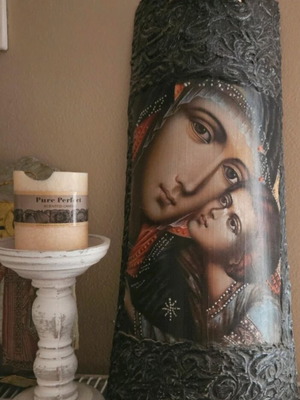 Handmade decoupage images on tile like new