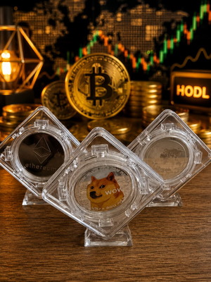 Συλλεκτικά Crypto Coins Ethereum, Dogecoin & XRP, άριστη κατάσταση, σετ 3