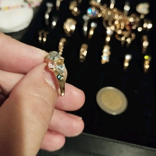 Ring me I ring with glass stones, steel, adjustable, gold color
