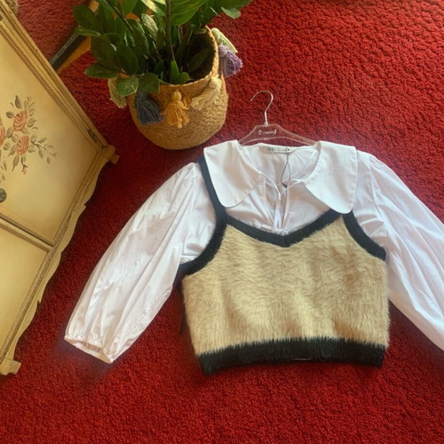 Lynne top beige fuzzy new, size L 40 12