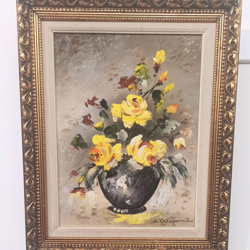 Painting with roses signed by A. Adamantidou like new