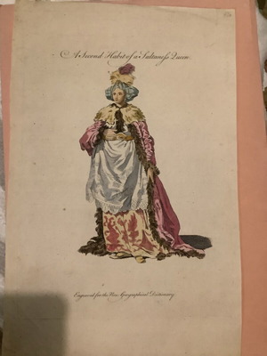 Χαλκογραφία επιχρωματισμένη 1759 Φορεσιά της Σουλτάνας 33x23cm μεταχειρισμένη
