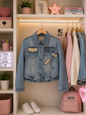Next girls' denim jacket with sequins size 10 like new